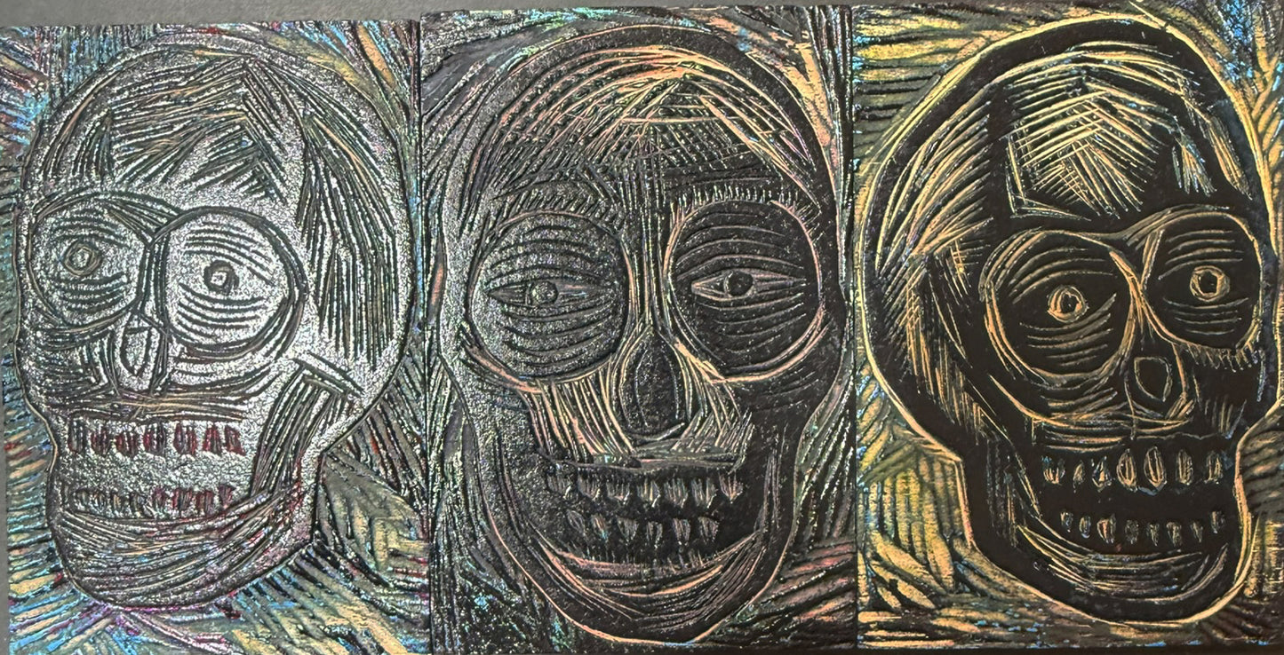 Skull Trio Woodblock Handprinted T-Shirt