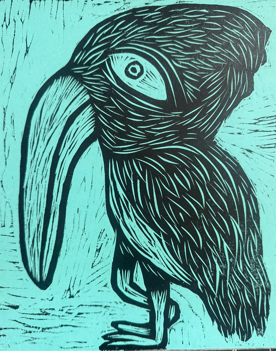 Drooping Bird Woodcut Print