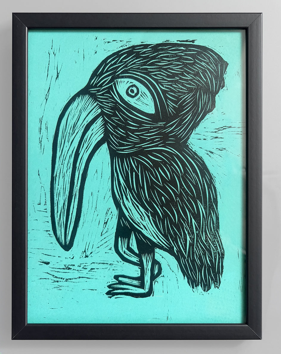 Drooping Bird Woodcut Print