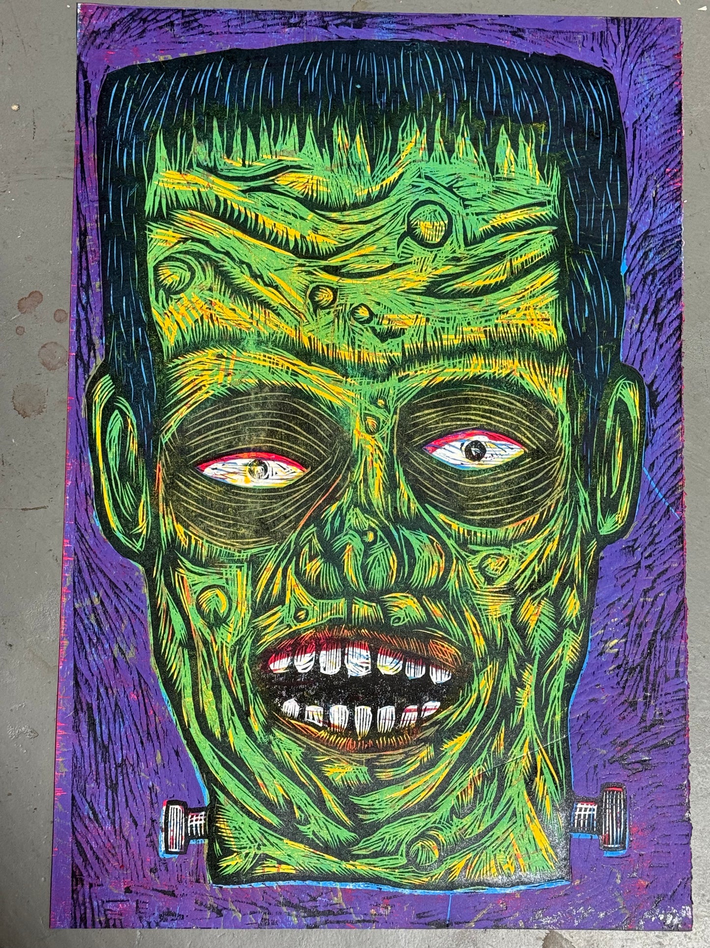 Frankenstein  26 Multi Color Handprinted Woodcut Print