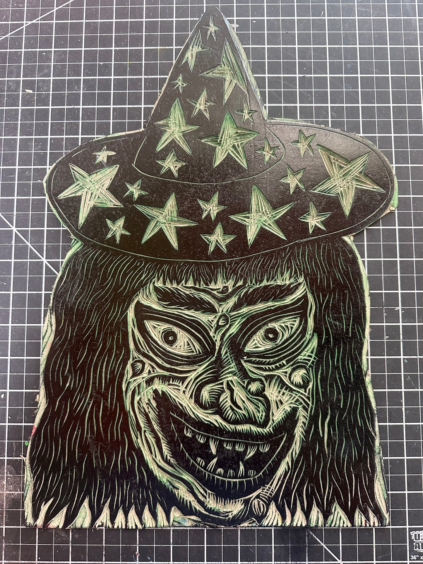 Witch Bleachout Linocut Handprinted T-Shirt