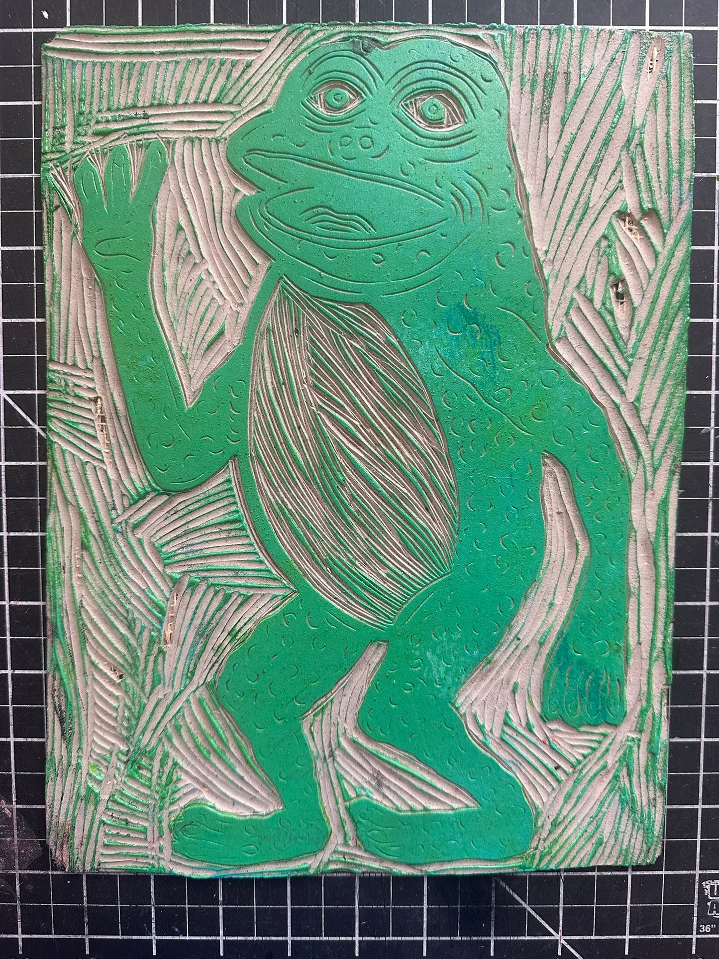 Frog Linocut Handprinted T-Shirt