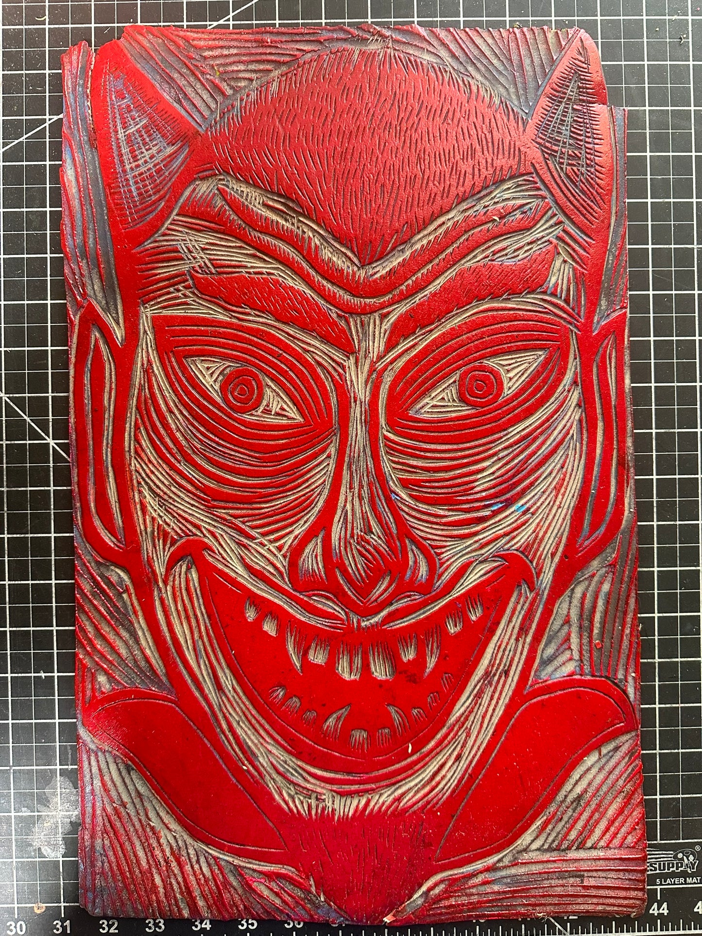 Devil Clown Linocut Handprinted T-Shirt