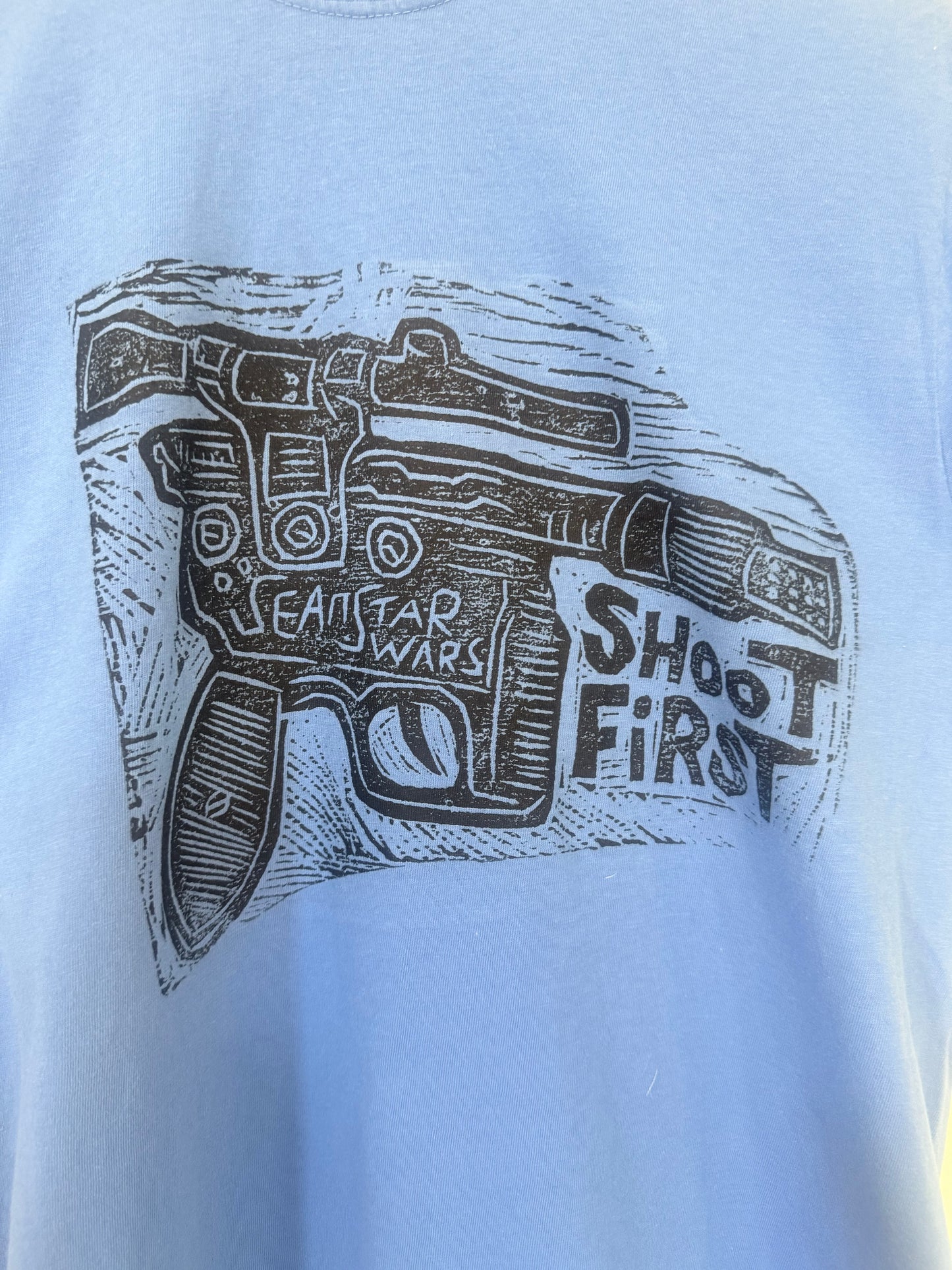 Shoot First! Woodcut Handprinted T-Shirt