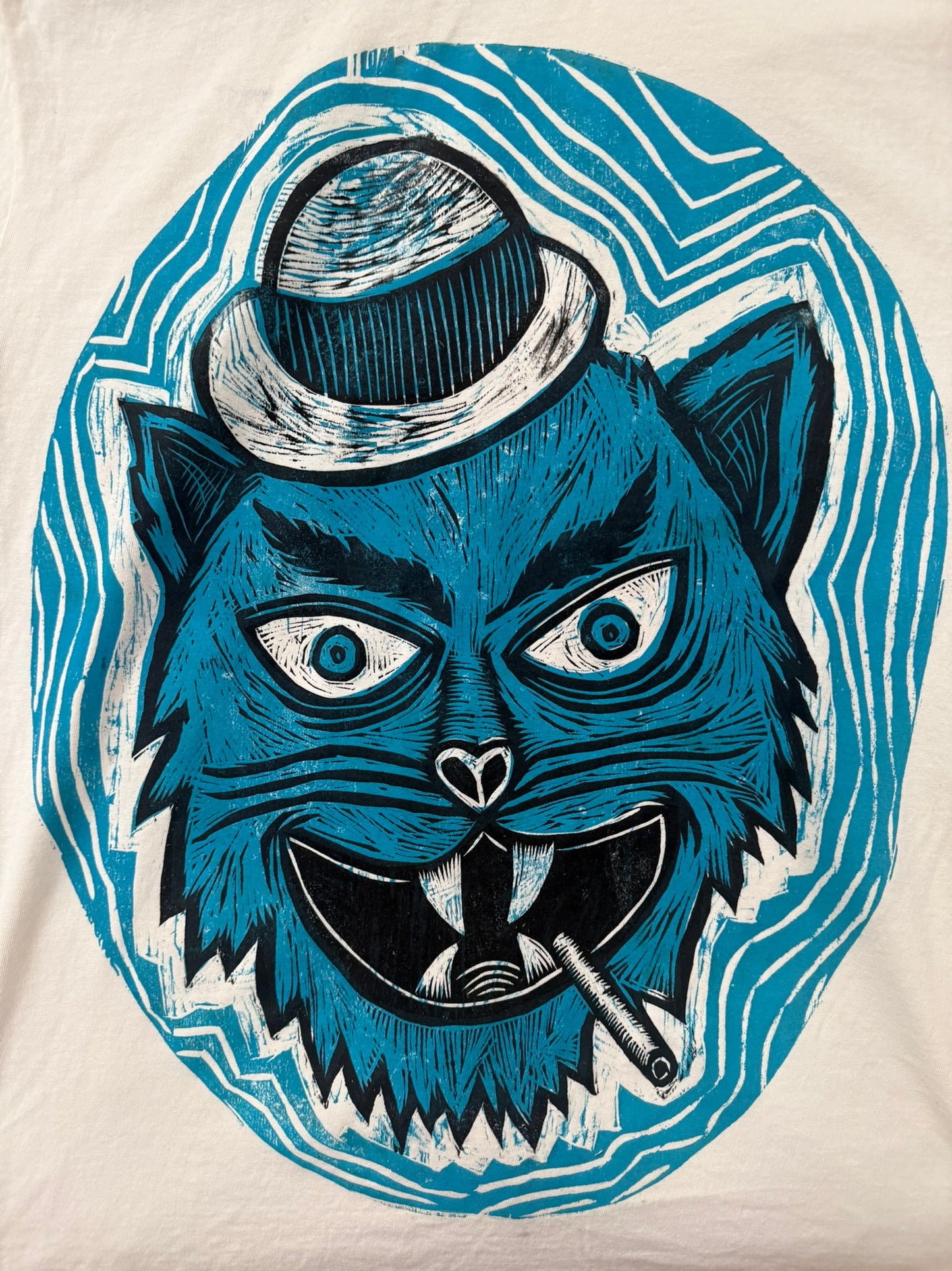 Tuff Kat Woodcut Handprinted T-Shirt