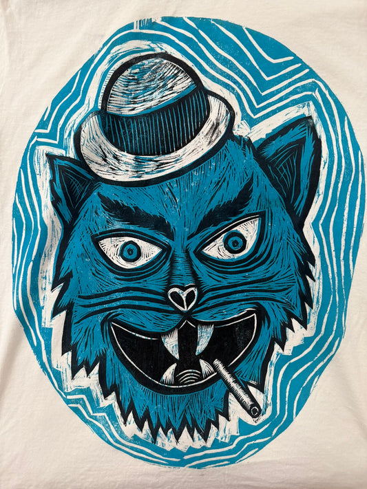 Tuff Kat Woodcut Handprinted T-Shirt