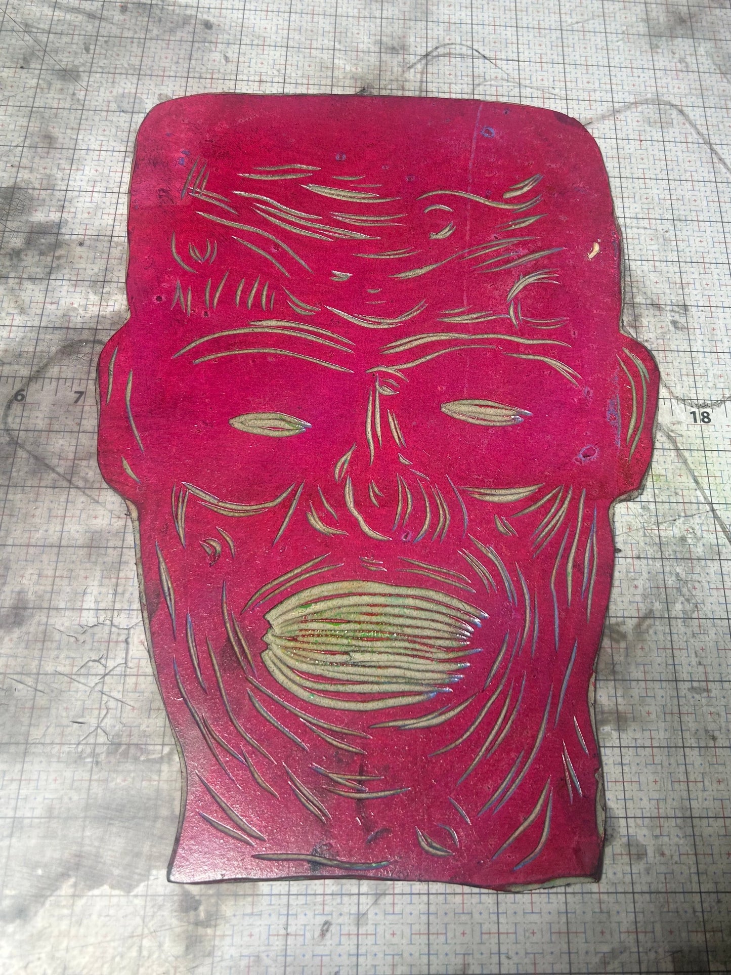 Pink Frankenstein Color Linocut Handprinted T-Shirt