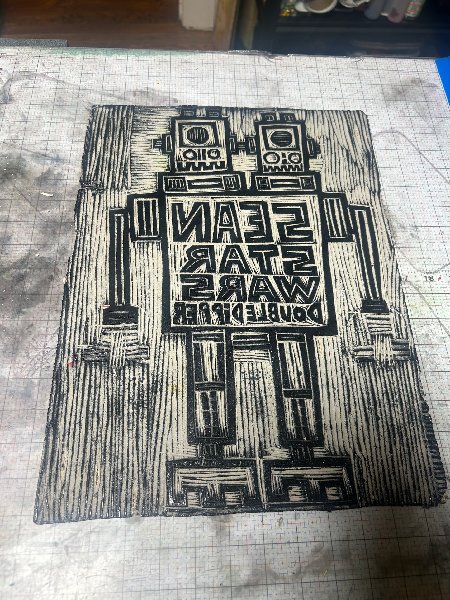 Sean Starwars Double Dippers Club Linocut Handprinted T-Shirt