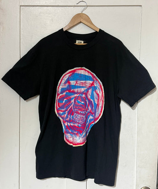 Gator Swirl Skull Appliqued Woodcut Handprinted T-Shirt