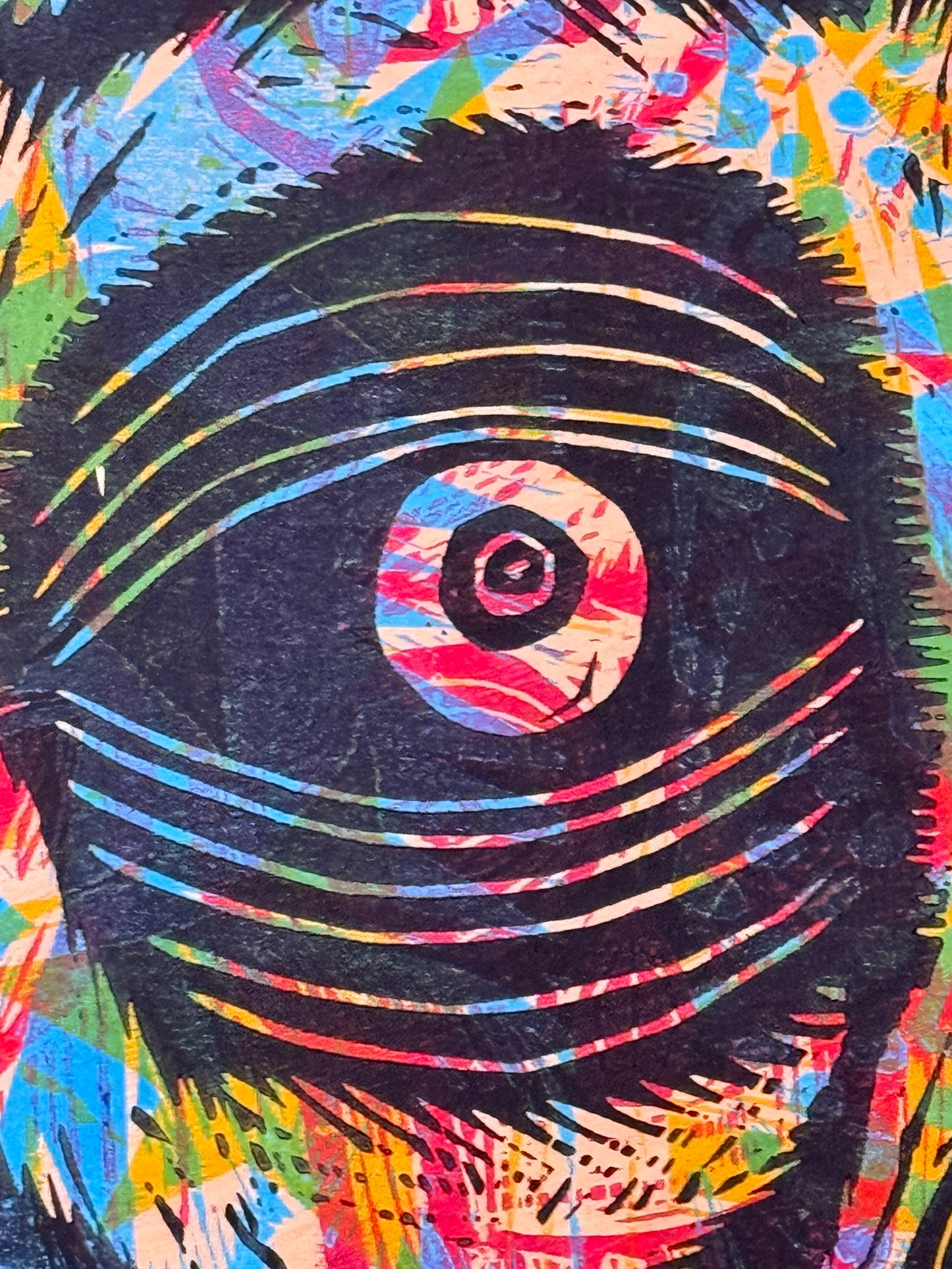 Big Skull Multiblock Woodcut handprinted on 23" x 33 " Wooden Panel