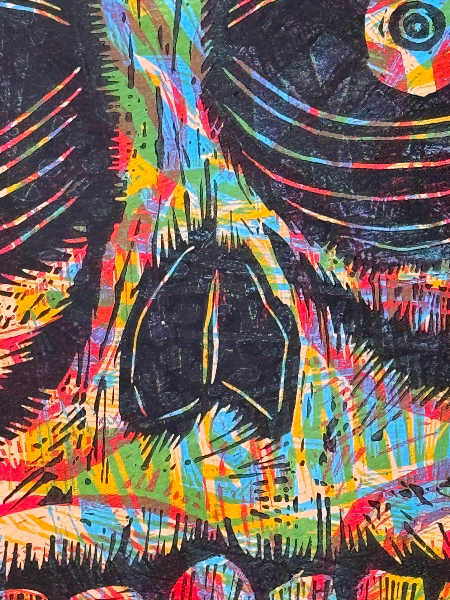 Big Skull Multiblock Woodcut handprinted on 23" x 33 " Wooden Panel