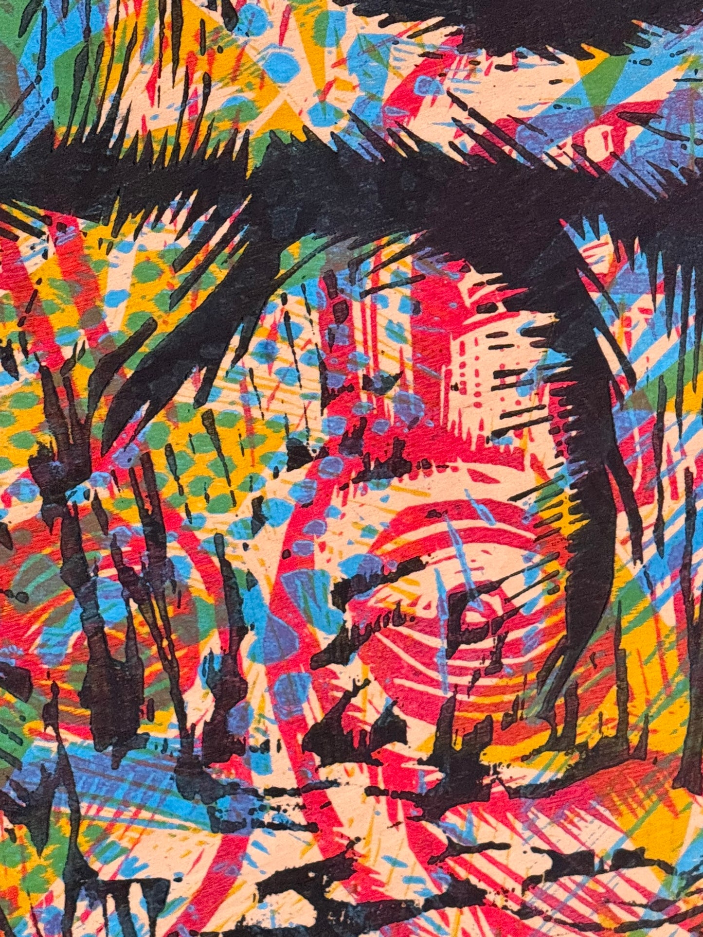 Big Skull Multiblock Woodcut handprinted on 23" x 33 " Wooden Panel