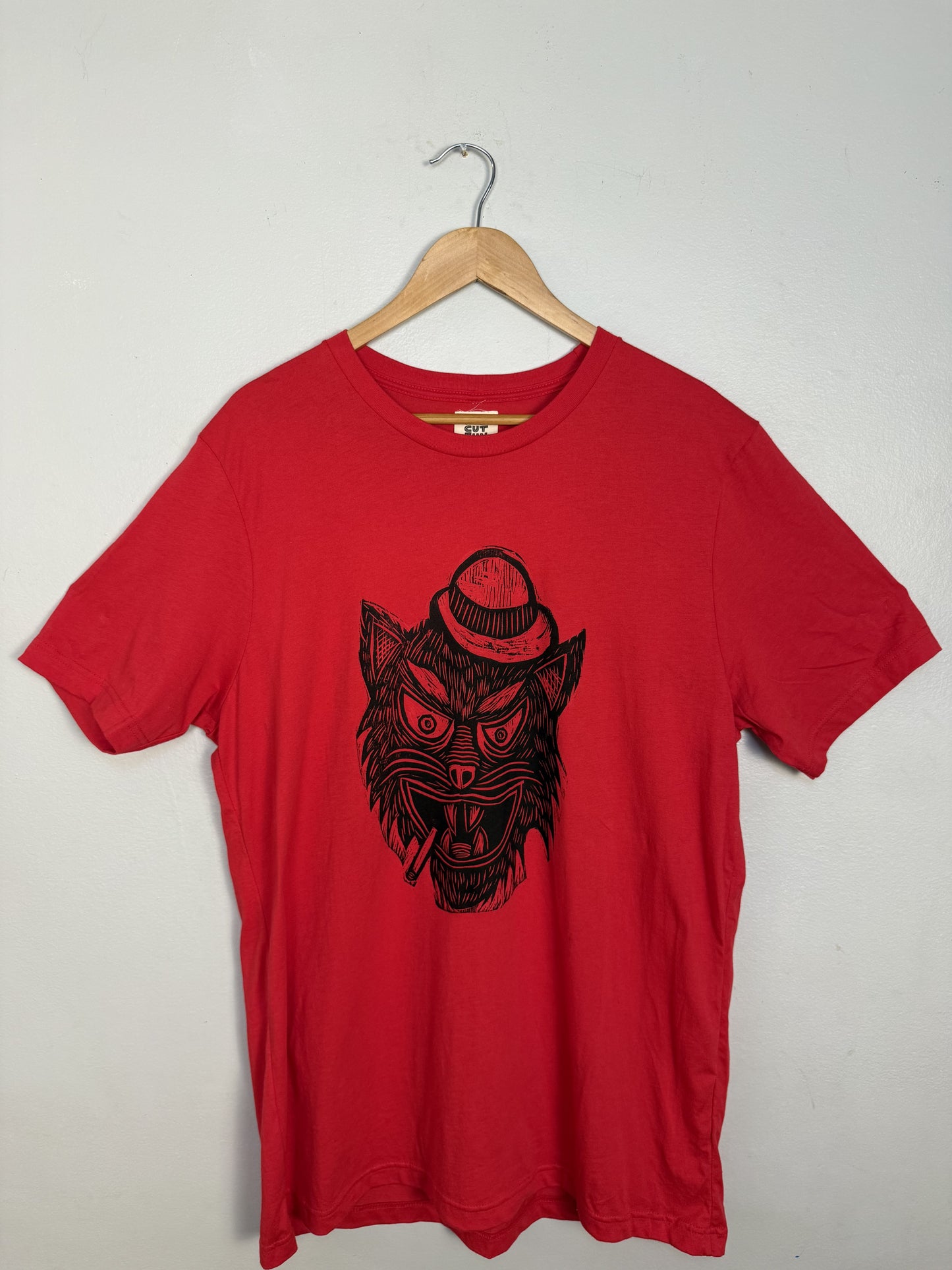 Tough Cat Woodcut Handprinted T-Shirt