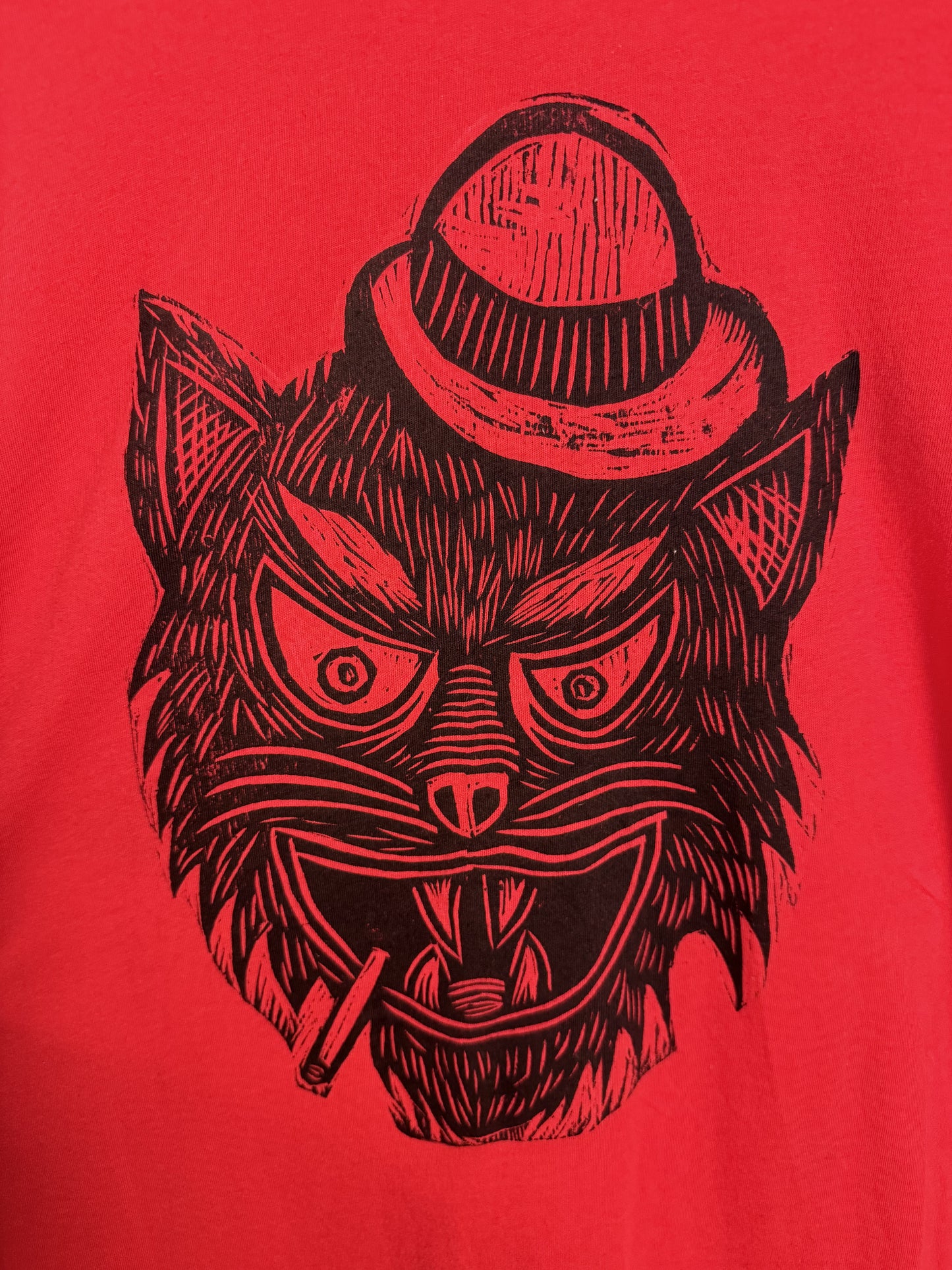 Tough Cat Woodcut Handprinted T-Shirt