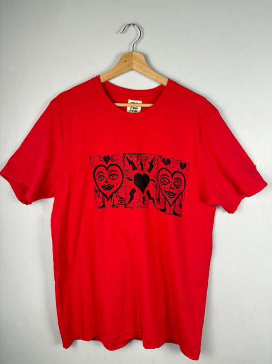 Valentines Hearts Woodblock Handprinted T-Shirt