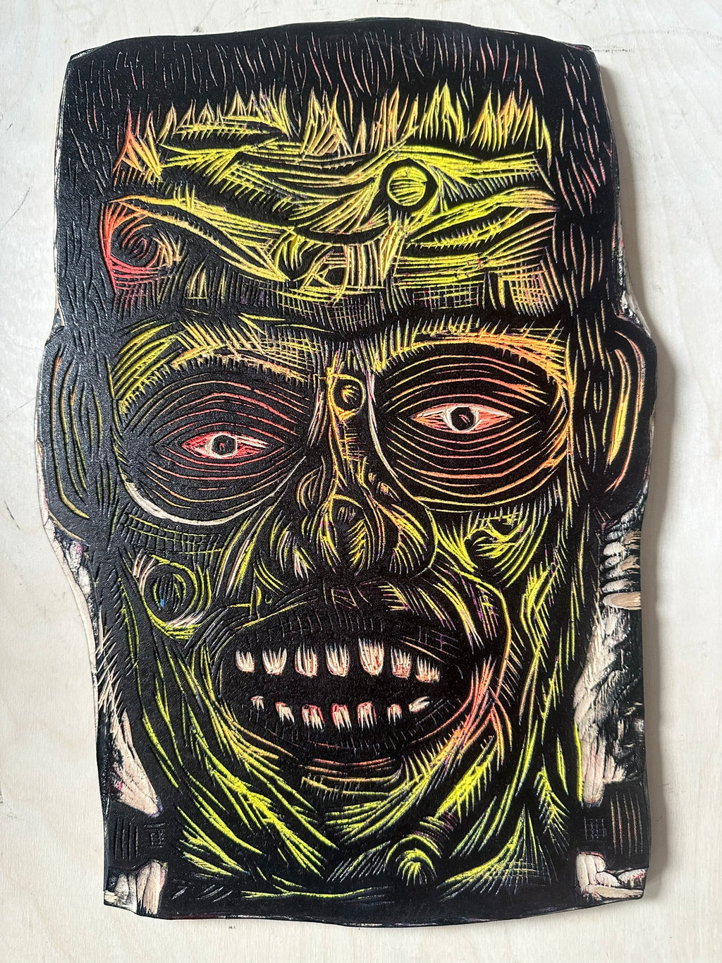 Frankenstein Bleachout Woodcut Handprinted T-Shirt