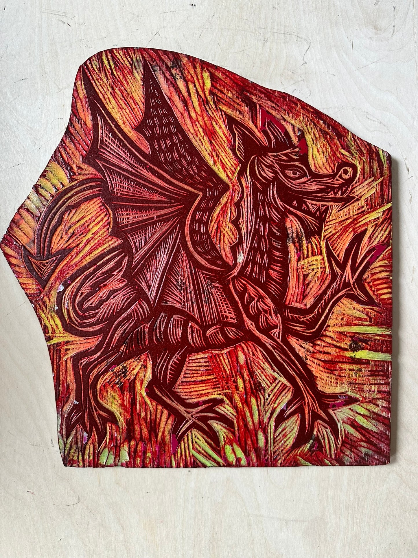 Welsh Dragon Woodcut Handprinted T-Shirt