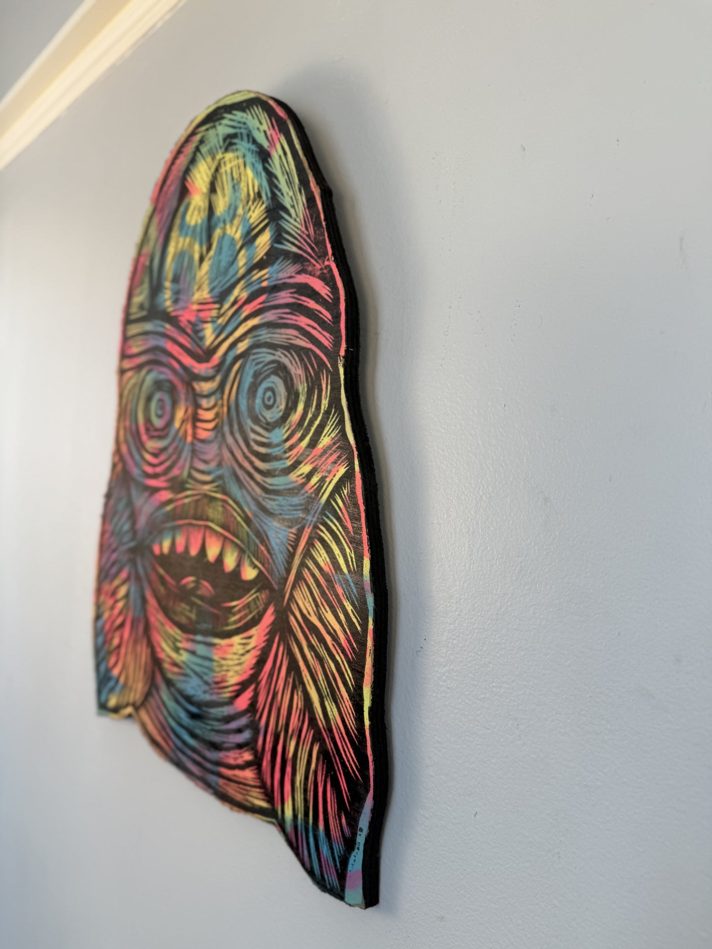 Creature Woodcut Printed on Wooden Panel