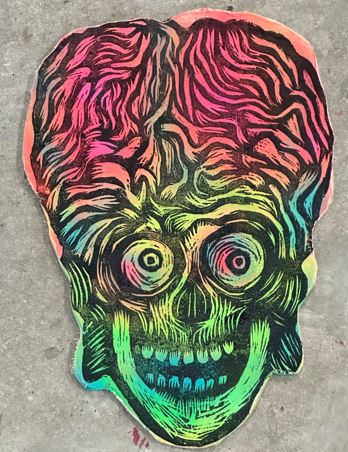 Mars Attacks Martian Head Woodcut Printed on Wooden Panel