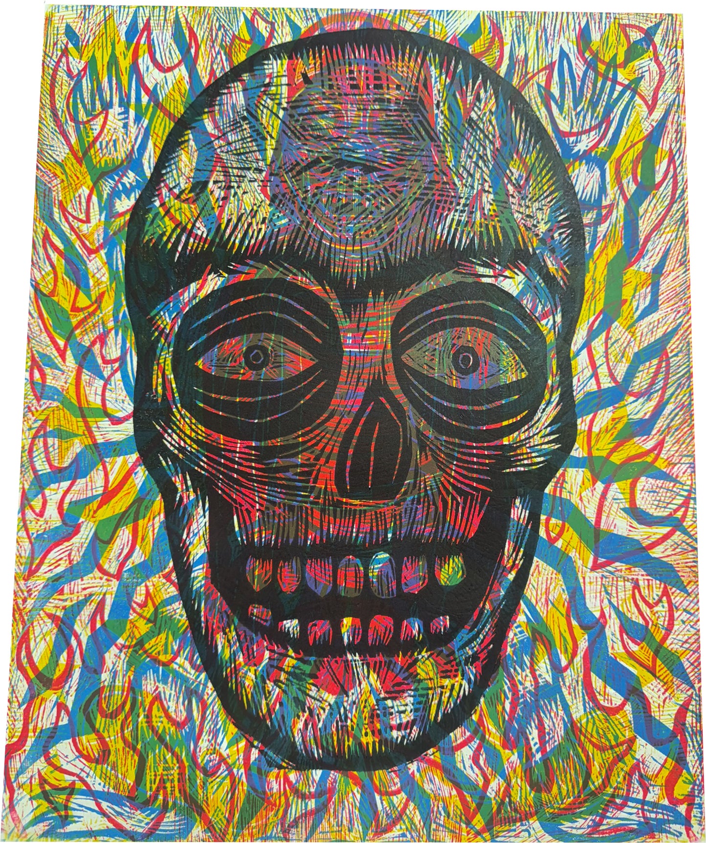 Radiant Skull Woodcut Print