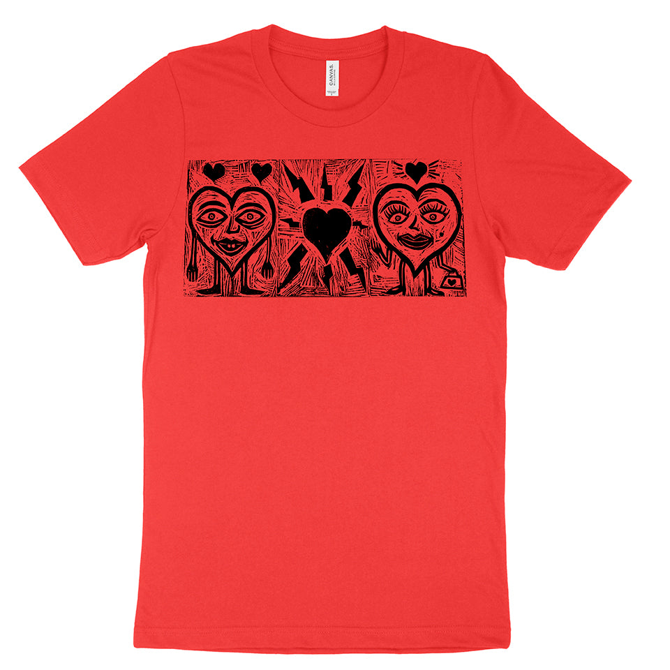 Valentines Hearts Woodblock Handprinted T-Shirt