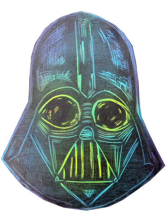 Vader Head Woodcut  handprinted on  Wooden Panel
