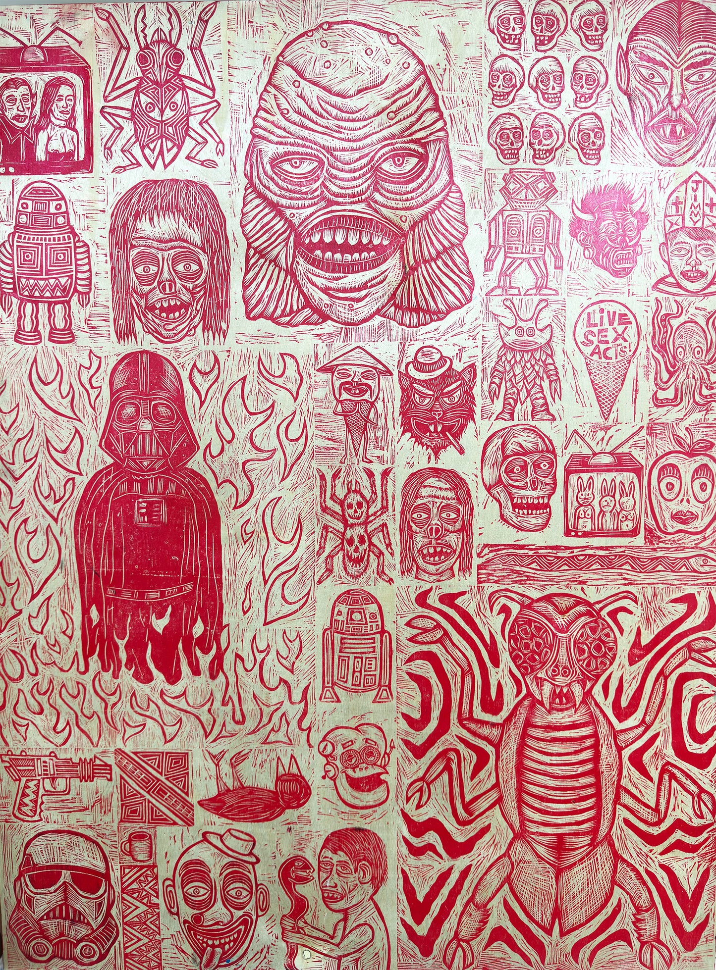 Vague Recollection Woodcuts Printed on  Wooden Panel