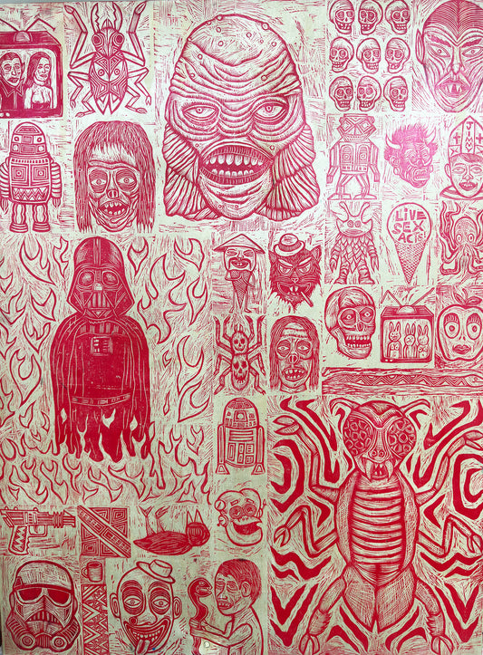 Vague Recollection Woodcuts Printed on  Wooden Panel