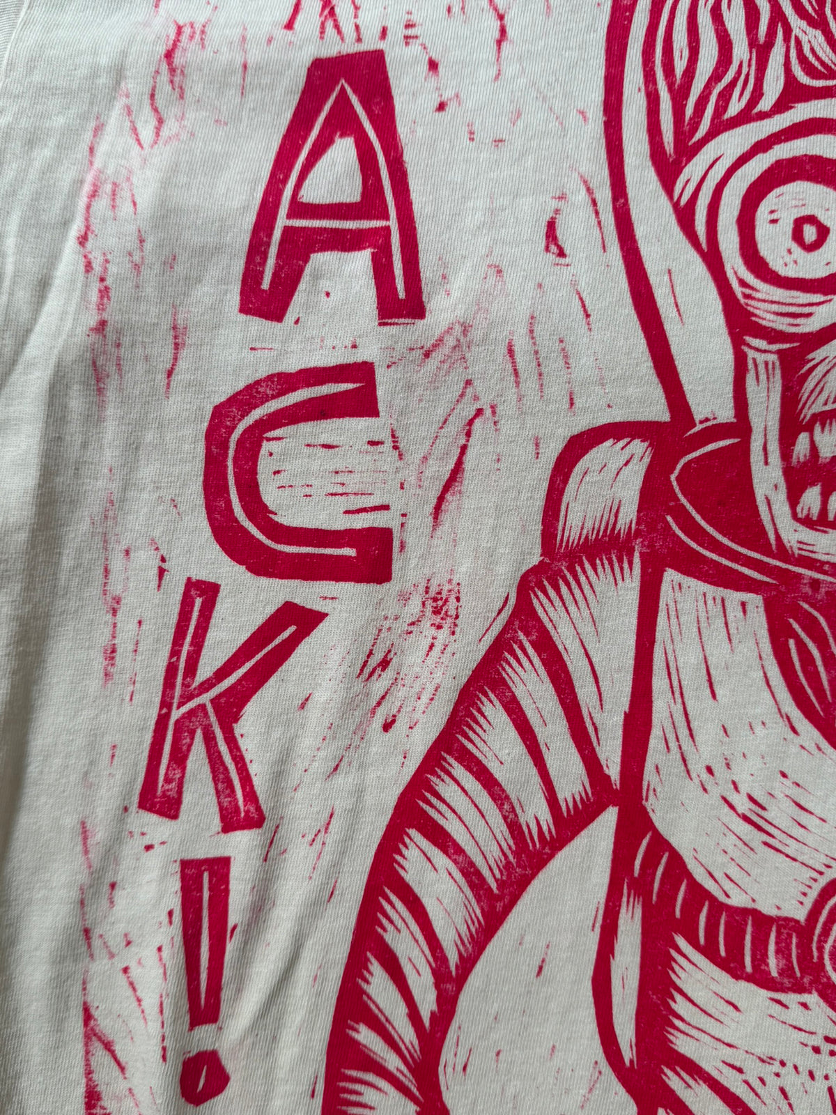 Ack! Ack! Ack!  Woodcut Handprinted T-Shirt