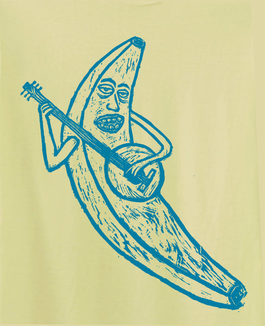 Banjo Banana Woodcut Handprinted T-Shirt