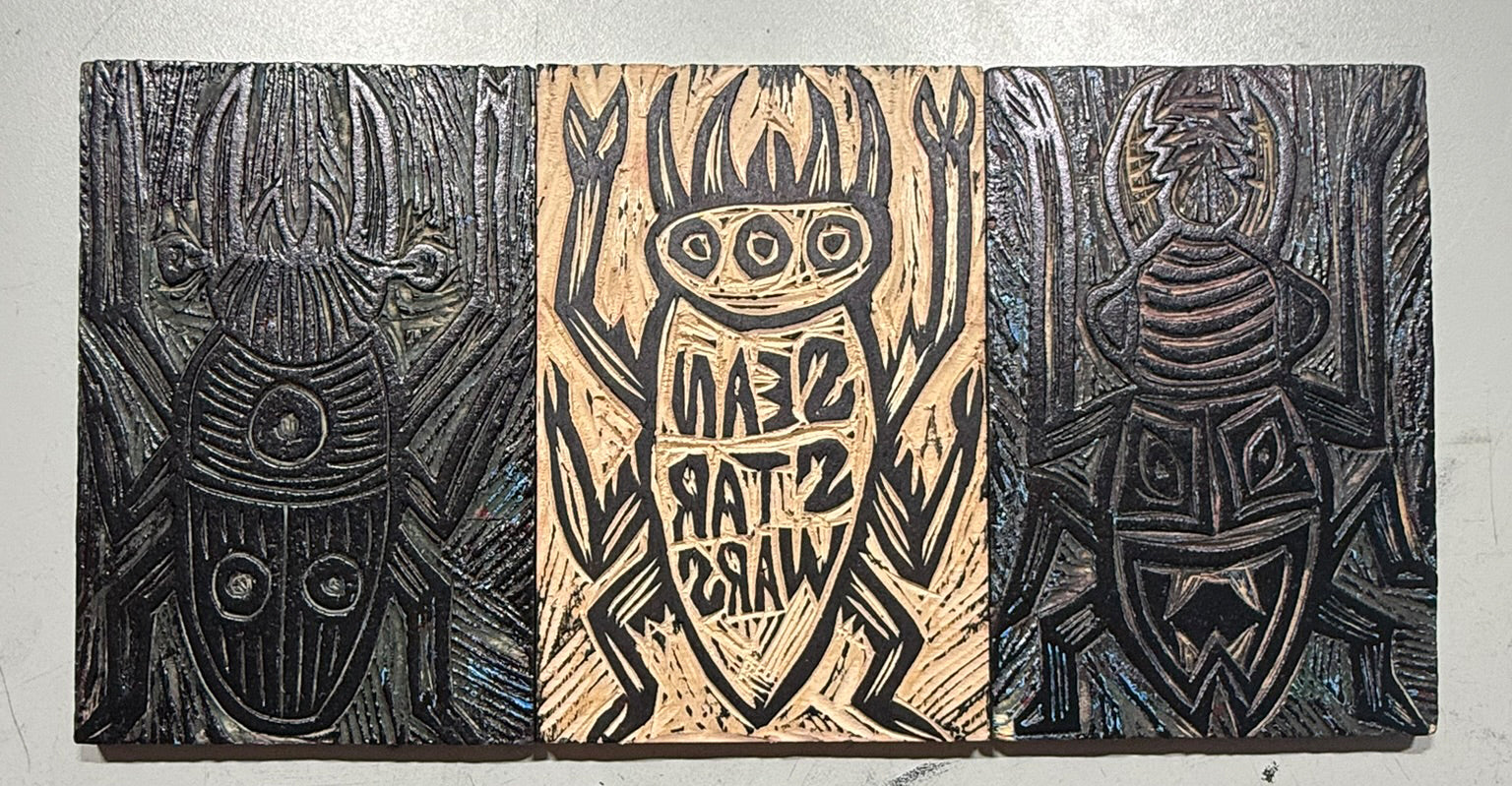 Beetle Trio Woodblock Handprinted T-Shirt