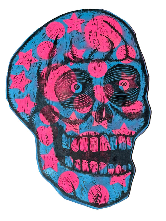 Large  Skull Woodcut on Wooden Panel  23" x 33"