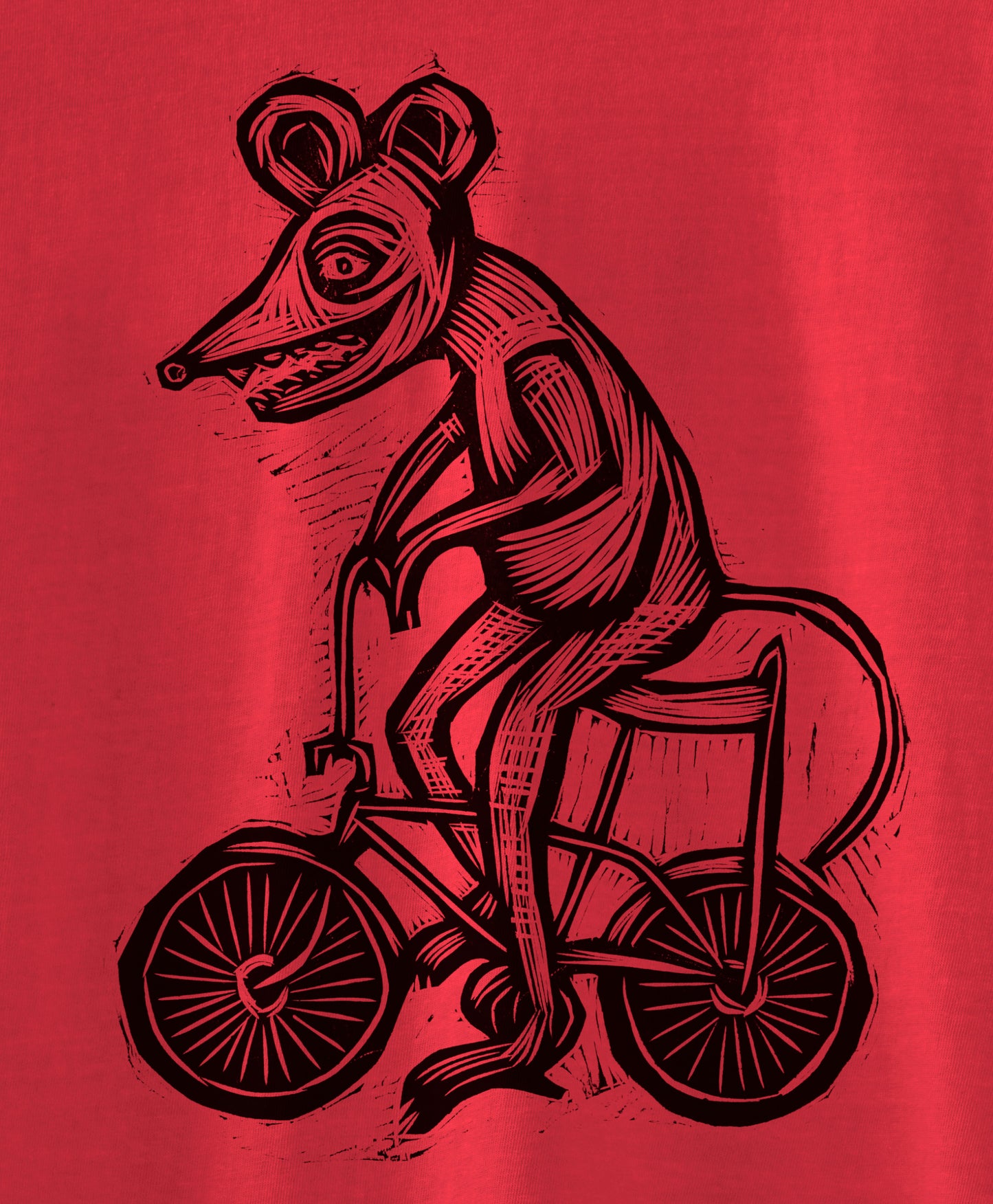 Bike Rat Woodcut Handprinted T-Shirt