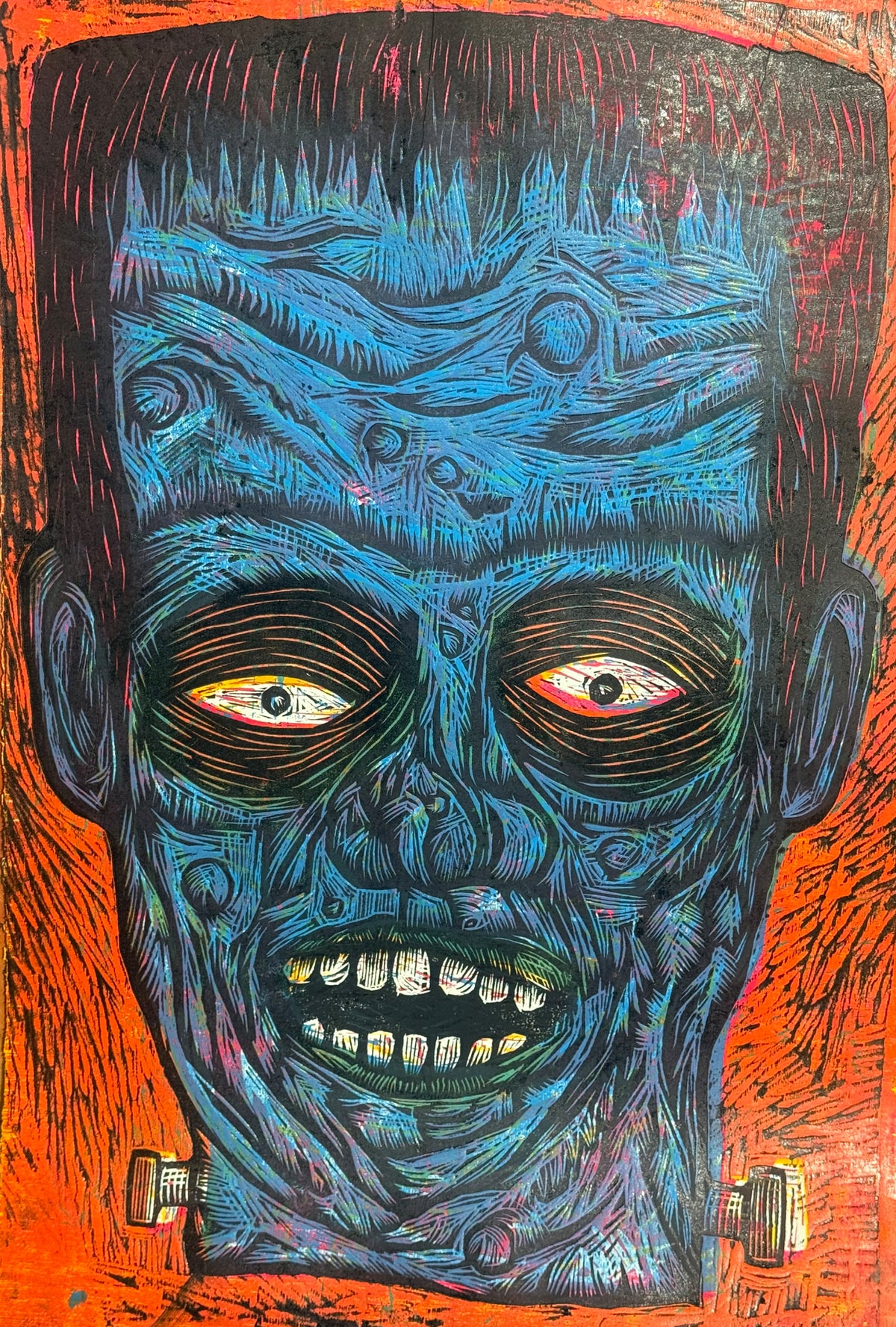Frankenstein  26 Multi Color Handprinted Woodcut Print