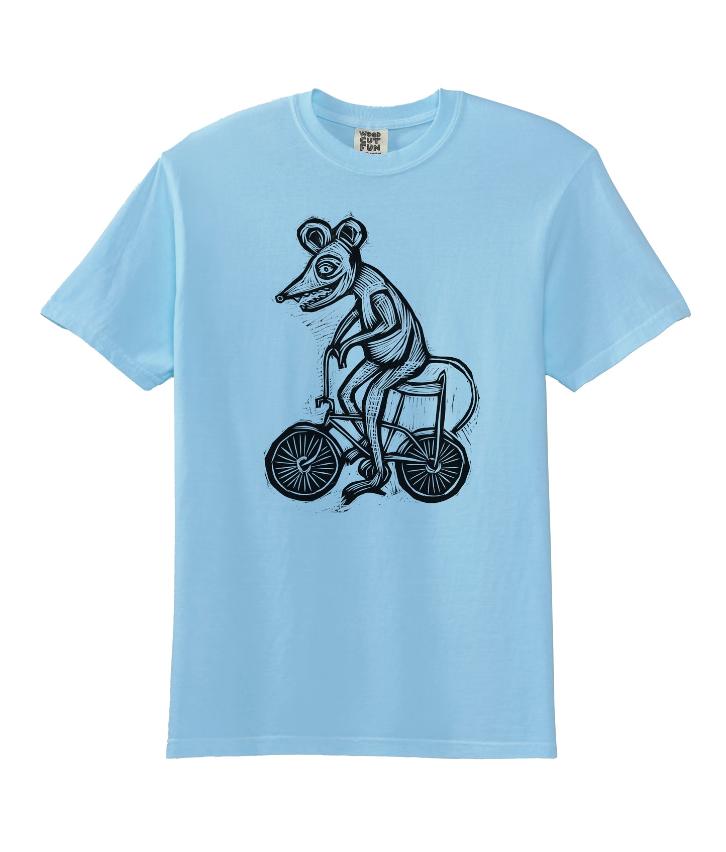 Bike Rat Woodcut Handprinted T-Shirt