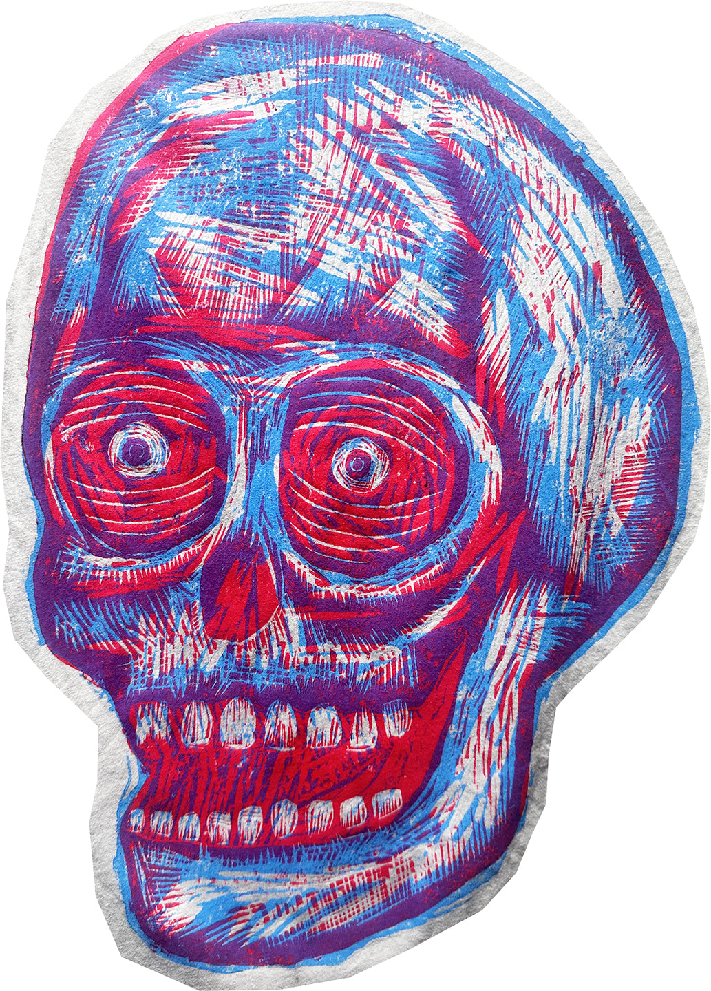 Skull 23 "Cool Burn” Woodcut Handprinted T-Shirt