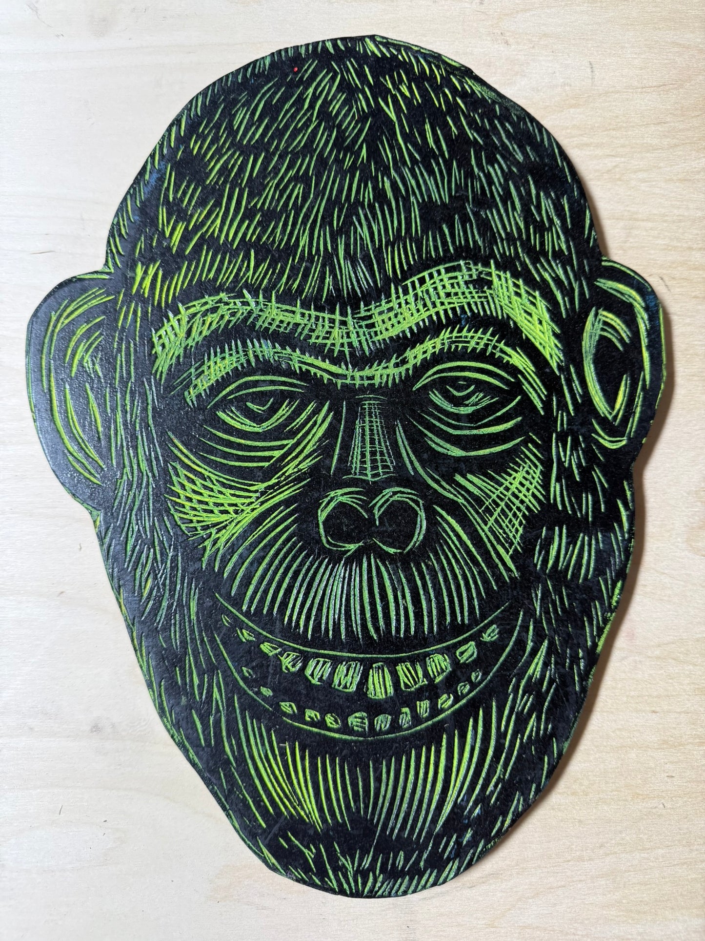 Bloody Eye Skull And Chimp Color Woodblock Handprinted T-Shirt