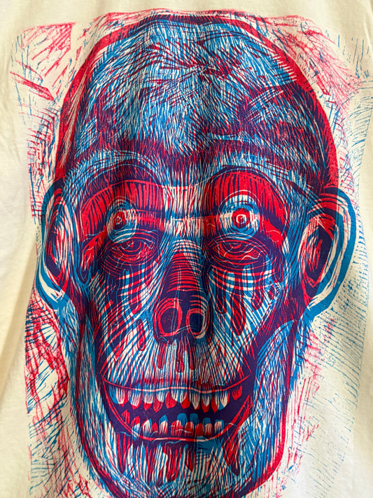 Bloody Eye Skull And Chimp Woodblock Handprinted T-Shirt