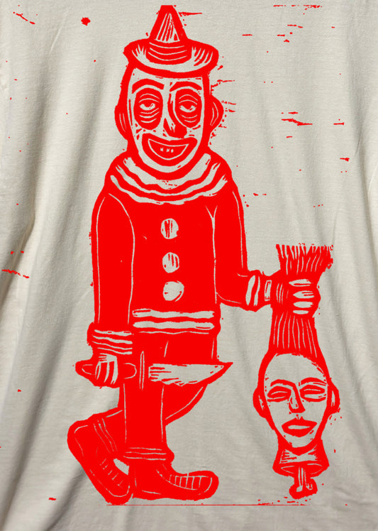 Clown Therapy Woodcut Handprinted T-Shirt