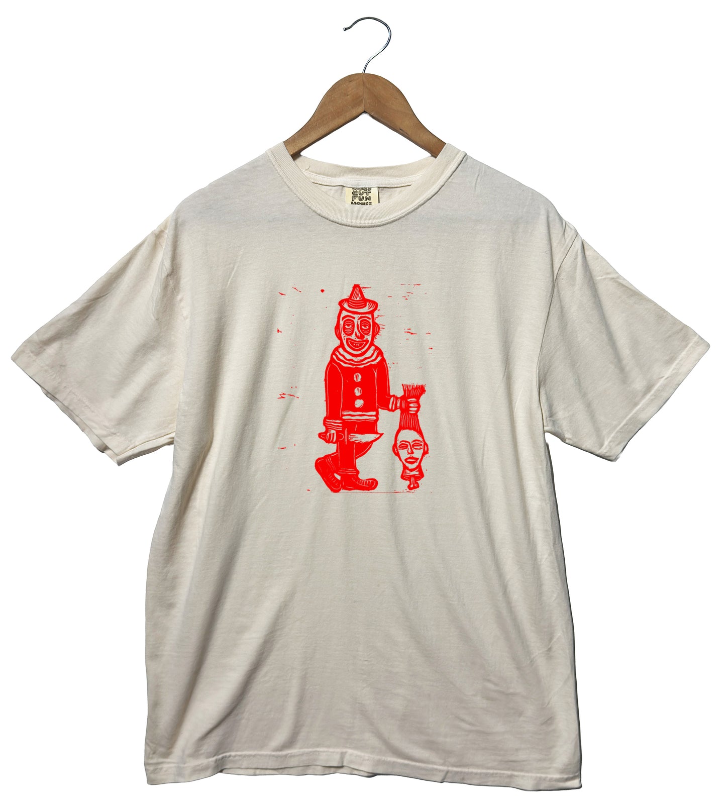 Clown Therapy Woodcut Handprinted T-Shirt