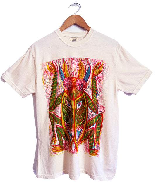 Tribal Beetle Color Woodcut Handprinted T-Shirt