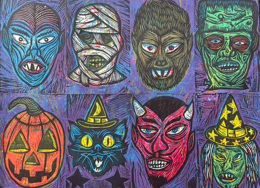 Crazy 8's Editioned Multiblock Color Woodcut Print (Pack B)