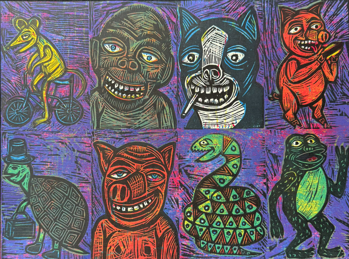 Crazy 8's Editioned Multiblock Color Woodcut Print (Pack C)