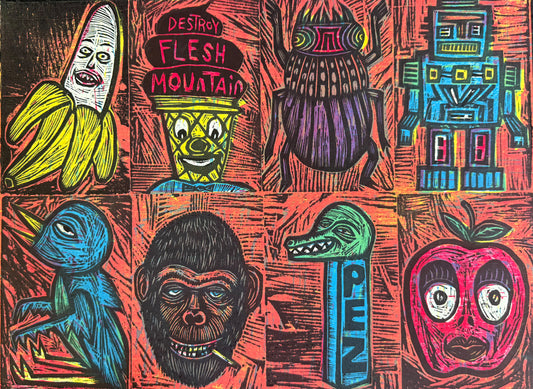 Crazy 8's Editioned Multiblock Color Woodcut Print (Pack E)
