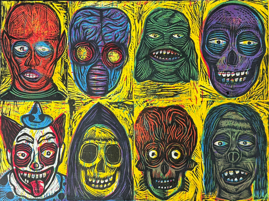 Crazy 8's Editioned Multiblock Color Woodcut Print (Pack F)