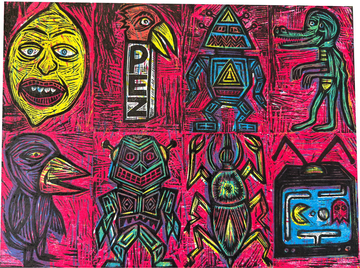 Crazy 8's Editioned Multiblock Color Woodcut Print (Pack G)