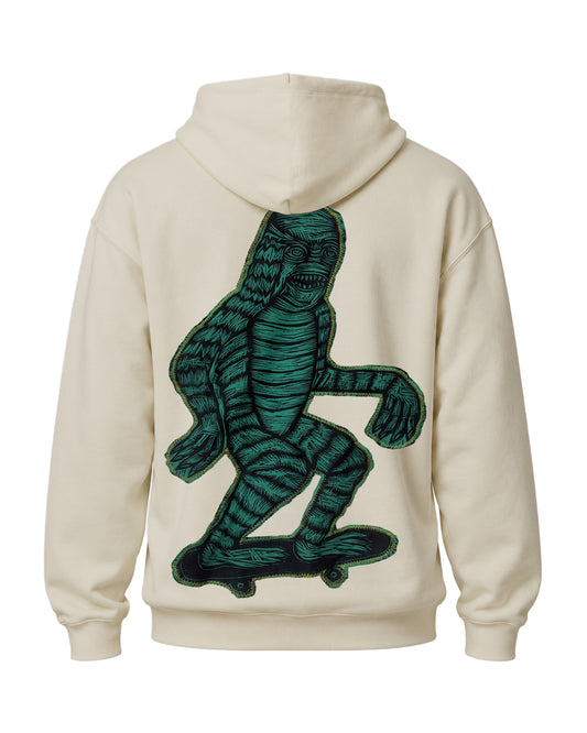 Skate Creature  Hoody with Handprinted Woodcut appliques