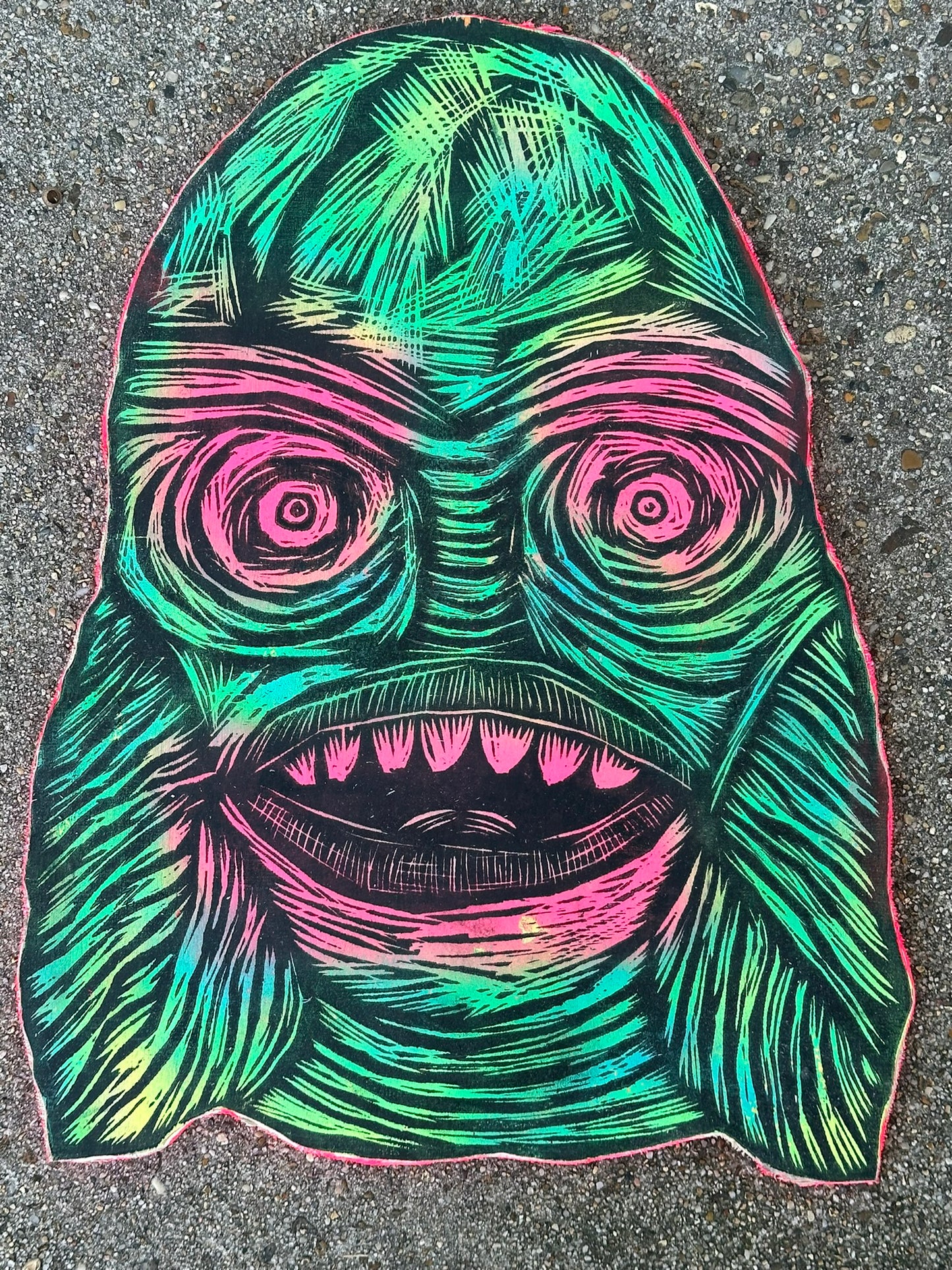 Creature Woodcut Printed on Wooden Panel