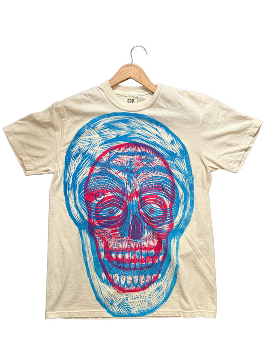 Double Skulls Woodcut Handprinted T-Shirt