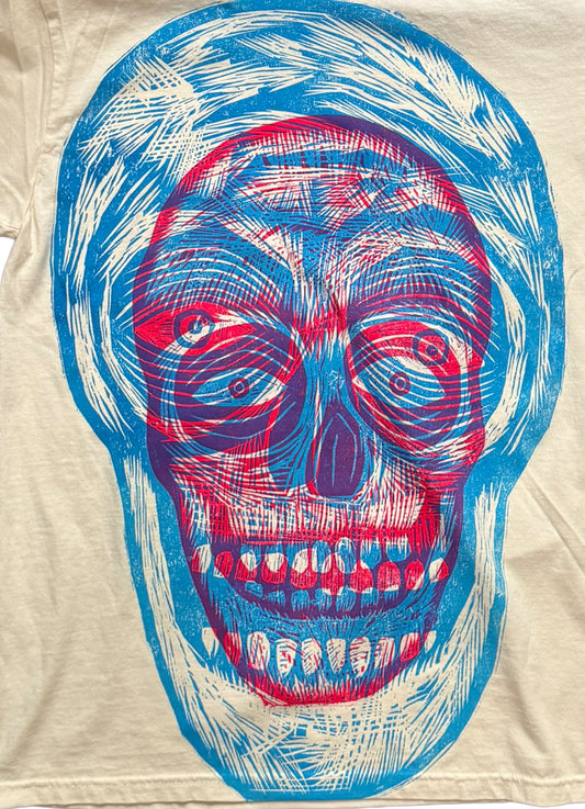 Double Skulls Woodcut Handprinted T-Shirt